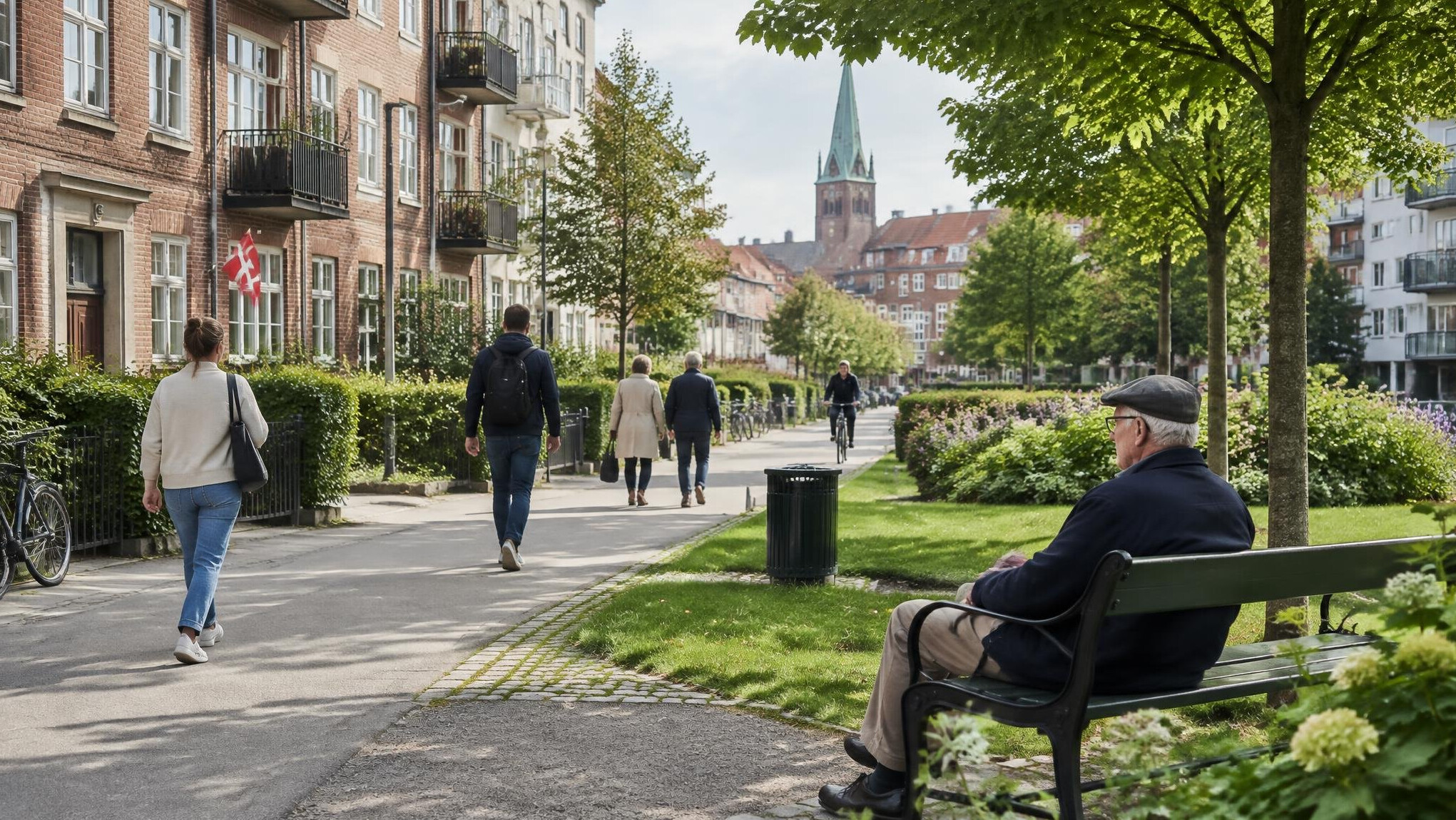 people walking in aalborg neighborhood