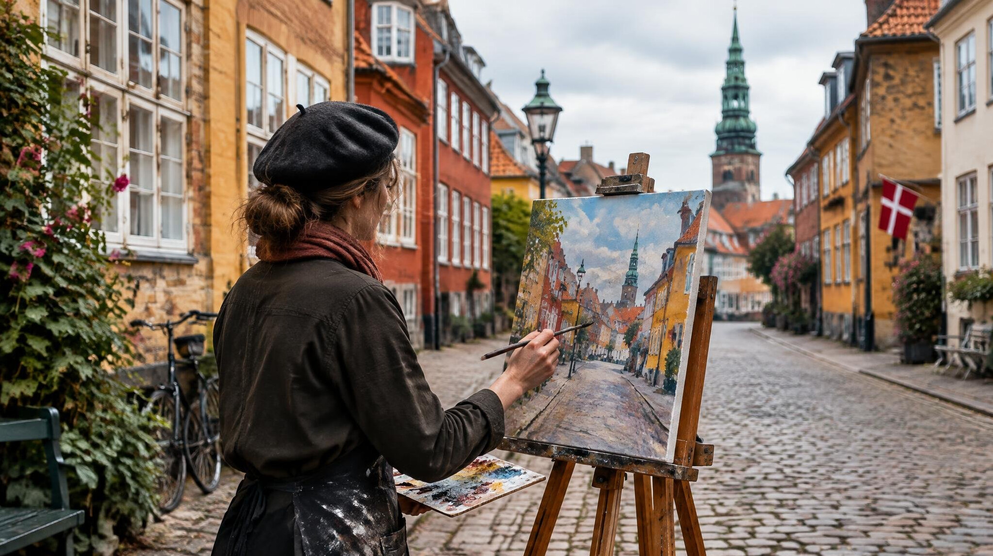 artist painting in street